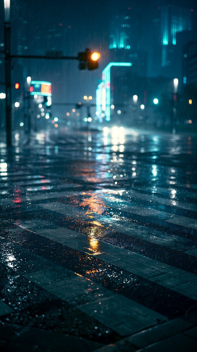 Art Directorが生成したシーンの参考画像（雨の夜の交差点）