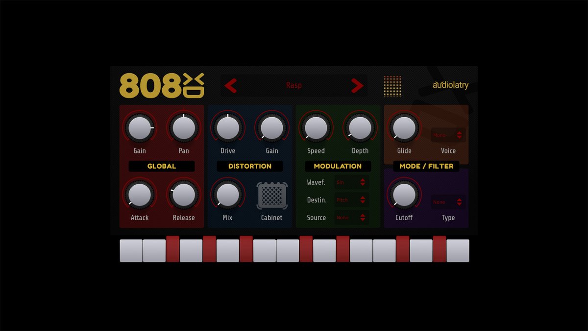 Audiolatry 808XD のプラグイン画面