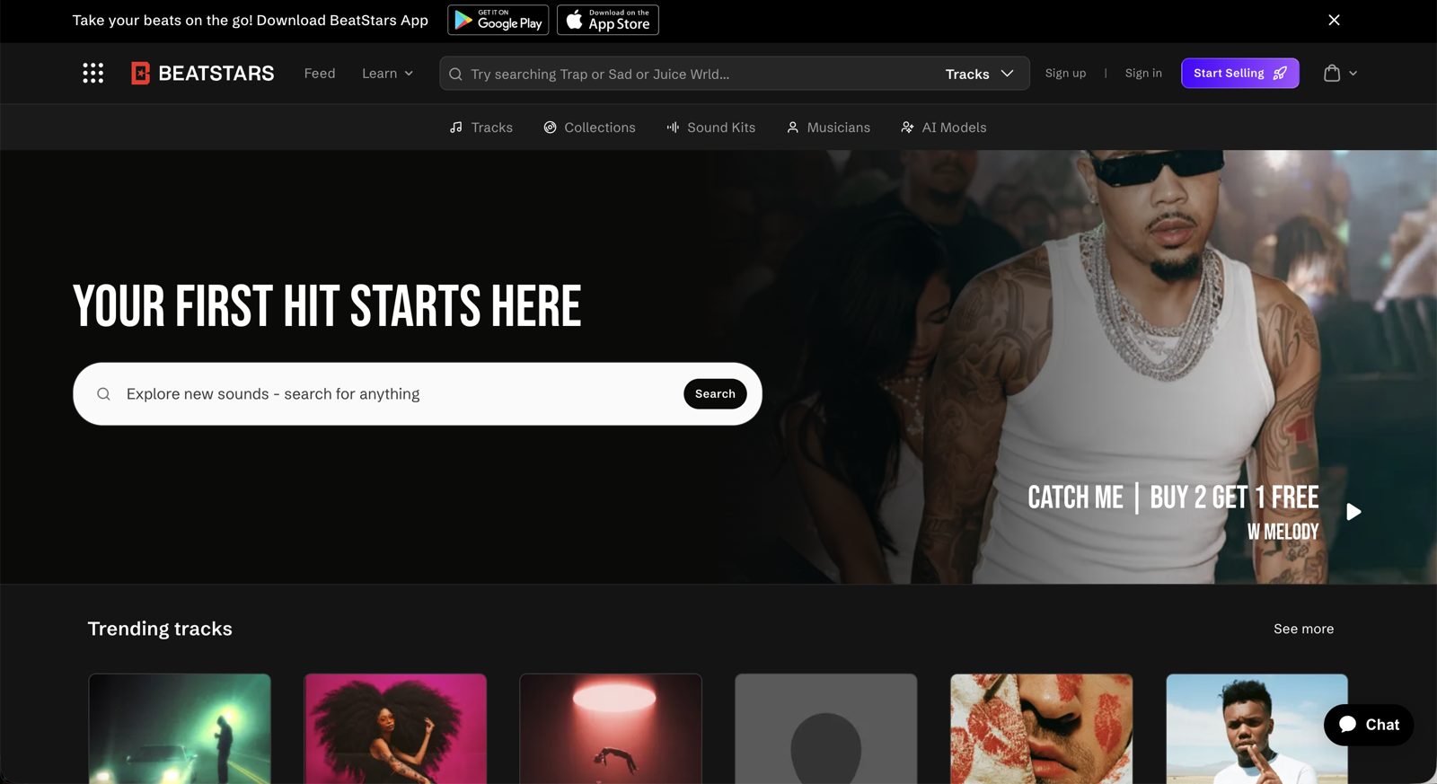 BeatStars公式サイトのトップページ